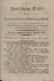 Intelligenz-Blatt für den Bezirk der Königlichen Regierung zu Danzig. 1835, Nro. 279 (28 November) + dod.