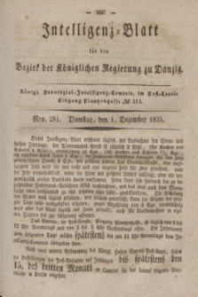 Intelligenz-Blatt für den Bezirk der Königlichen Regierung zu Danzig. 1835, Nro. 281 (1 Dezember)