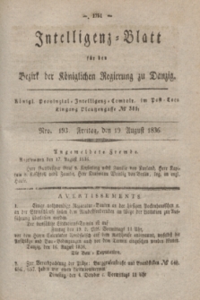 Intelligenz-Blatt für den Bezirk der Königlichen Regierung zu Danzig. 1836, Nro. 193 (19 August) + dod.