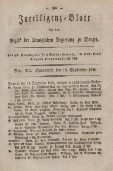 Intelligenz-Blatt für den Bezirk der Königlichen Regierung zu Danzig. 1836, Nro. 212 (10 September) + dod.