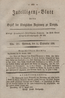 Intelligenz-Blatt für den Bezirk der Königlichen Regierung zu Danzig. 1836, Nro. 215 (14 September)