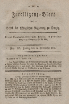 Intelligenz-Blatt für den Bezirk der Königlichen Regierung zu Danzig. 1836, Nro. 217 (16 September)