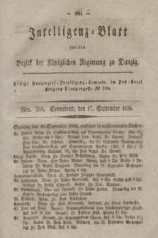 Intelligenz-Blatt für den Bezirk der Königlichen Regierung zu Danzig. 1836, Nro. 218 (17 September) + dod.