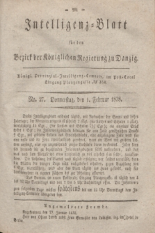 Intelligenz-Blatt für den Bezirk der Königlichen Regierung zu Danzig. 1838, No. 27 (1 Februar) + dod.
