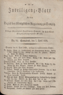 Intelligenz-Blatt für den Bezirk der Königlichen Regierung zu Danzig. 1838, No. 83 (7 April) + dod.