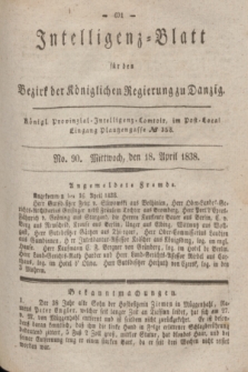 Intelligenz-Blatt für den Bezirk der Königlichen Regierung zu Danzig. 1838, No. 90 (18 April) + dod.