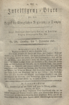 Intelligenz-Blatt für den Bezirk der Königlichen Regierung zu Danzig. 1841, No. 208 (7 September) + dod.