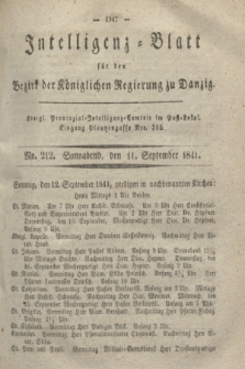 Intelligenz-Blatt für den Bezirk der Königlichen Regierung zu Danzig. 1841, No. 212 (11 September) + dod. + wkładka