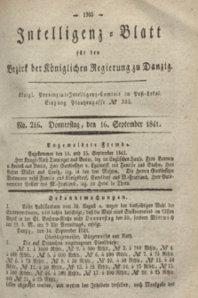 Intelligenz-Blatt für den Bezirk der Königlichen Regierung zu Danzig. 1841, No. 216 (16 September)