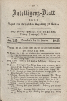 Intelligenz-Blatt für den Bezirk der Königlichen Regierung zu Danzig. 1842, No. 247 (22 October) + dod.