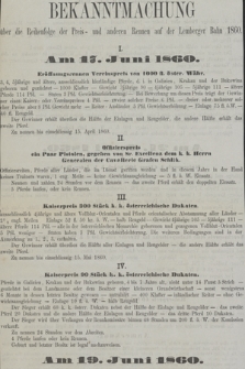 Bekanntmachung über die Reihenfolge der Preis- und anderen Rennen auf der Lemberger Bahn 1860