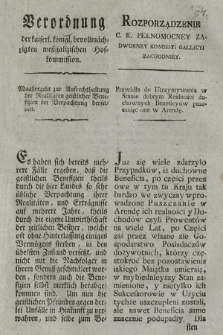 Verordnung der kaiserl. königl. bevollmächtigten westgalizischen Hofkommission : Maatzregeln zur Aufrechthaltung der Realitäten geistlicher Benefizien dei Verpachtung derselben. [Dat.:] Krakau den 9. März 1797