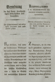 Verordnung der kais. königl. bevollmächtigten westgalizischen Hofkommission : Der Cichorienwurzel= und andere derlei Kunstkafee wird ausser Hander gesetzet. [Dat.:] Krakau am 19ten März 1797