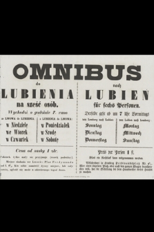 Omnibus do Lubienia na sześć osób. Wychodzi o godzinie 7. rano