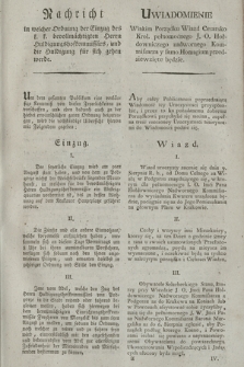 Nachricht welcher Ordnung der Einzug des k. k. bevollmächtigten Herrn Huldigungshofkommissärs, und die Huldigung für sich gehen werde. [Dat.:] Krakau den 25. Julius 1796