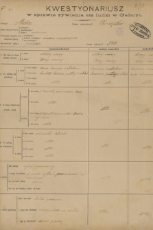 „Kwestyonaryusze w sprawie żywienia się ludzi w Galicjit. Formularze ankiety zorganizowanej w 1890 r. przez Towarzystwo Opieki Zdrowia w Krakowie, przeprowadzonej w 1891 r. przez nauczycieli i urzędy gminne. T. 2, Litera M-Ż