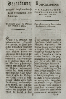Verordnung der kaiserl. königl. bevollmächtigten westgalizischen Hofkommission : Maatzregeln gegen die Stöhrer der öffentlichen Ruhe. [Dat.:] Krakau den 7ten August 1797