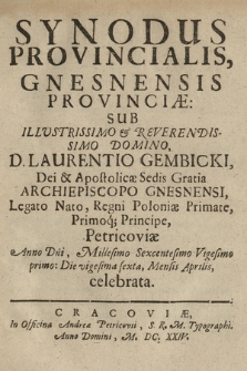 Synodus Provincialis Gnesnensis Provinciæ