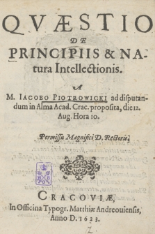 Qvæstio De Principiis & Natura Intellectionis