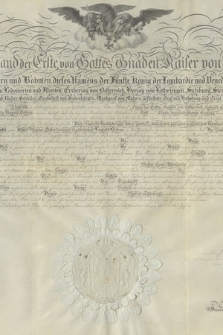 Dyplom cesarza Ferdynanda I nadający hrabiemu Tymoteuszowi Ledóchowskiemu tytuł kawalera cesarsko-królewskiego Orderu Leopolda