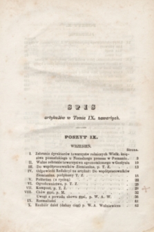 Ziemianin : pismo poświęcone rolnictwu i przemysłowi. [R.3], T.9, Spis artykułów w Tomie IX zawartych (1852)