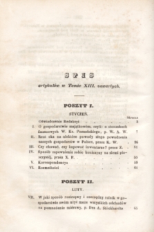 Ziemianin : pismo poświęcone rolnictwu i przemysłowi. [R.5], T.13, Spis artykułów w Tomie XIII zawartych (1854)