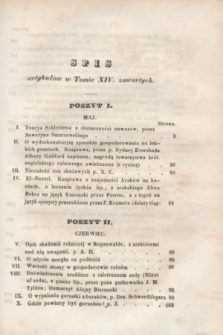 Ziemianin : pismo poświęcone rolnictwu i przemysłowi. [R.5], T.14, Spis artykułów w Tomie XIV zawartych (1854)