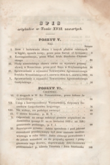 Ziemianin : pismo poświęcone rolnictwu i przemysłowi. [R.6], T.17, Spis artykułów w Tomie XVII zawartych (1855)
