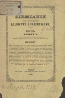 Ziemianin : pismo poświęcone rolnictwu i przemysłowi. Oddział Nowy, [T.1], poszyt 1 (1856) + dod.