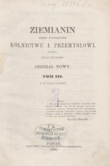 Ziemianin : pismo poświęcone rolnictwu i przemysłowi. Oddział Nowy, T.3, Spis rzeczy (1858) + dod.
