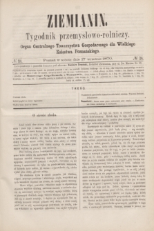 Ziemianin : tygodnik przemysłowo-rolniczy : Organ Centralnego Towarzystwa Gospodarczego dla Wielkiego Księstwa Poznańskiego. 1870, № 38 (17 września)