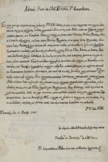 Pięć listów brata Crescentiusa a Padua kaznodziei i wikariusza kapucynów, pisanych z Wenecji w 1787 r. do kapucynów w Warszawie w sprawie pochodzenia rodziny Manuzzich