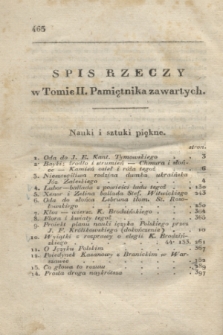 Pamiętnik Warszawski. 1822, T. 2, Spis rzeczy w Tomie II. Pamiętnika zawartych