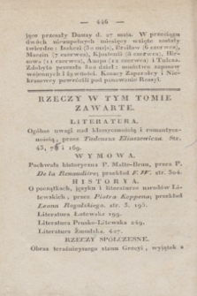 Dziennik Wileński. Historya i Literatura. T.5, Rzeczy w tym tomie zawarte (1828)