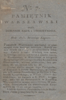 Pamiętnik Warszawski : czyli dziennik nauk i umieiętności. 1815, T.2, ner 7 (lipiec) + dod.