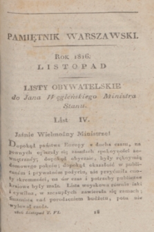Pamiętnik Warszawski : czyli dziennik nauk i umieiętności. 1816, [T.6], [11] (listopad)