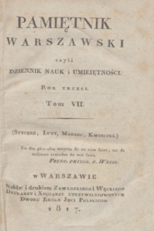 Pamiętnik Warszawski : czyli dziennik nauk i umieiętności. [R.3], [T.7], Spis rzeczy w tomie VII Pamiętnika zawartych (1817)