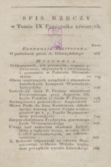 Pamiętnik Warszawski : czyli dziennik nauk i umieiętności. [R.3], [T.9], Spis rzeczy w Tomie IX Pamiętnika zawartych (sierpień 1817)