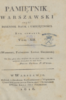 Pamiętnik Warszawski. [R.4], [T.12], ner 9 (Wrzesień, Październik, Listopad, Grudzień 1818)
