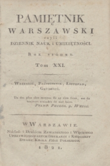 Pamiętnik Warszawski. R.7, T.21, Spis rzeczy w Tomie XXI. Pamiętnika zawartych (grudzień 1821)