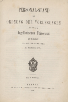 Personal-Stand und Ordnung der Vorlesungen an der k. k. Jagellonischen Universität zu Krakau im Winter-Semester des Schluljahrs 1859/60