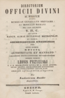 Directorium Officii Divini ac Missarum Juxta Rubricas Generales Breviarii ac Missalis Romani nec non Decreta S. R. C. ad usum Sanct. Almae Ecclesiae Metropolit. et Totius Archidioecesis Gnesnensis pro Anno Domini MDCCCL 1850 + wkładka