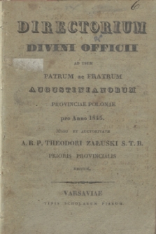 Directorium Divini Officii ad usum Patrum ac Fratrum Augustinianorum Provinciae Polonae pro Anno 1845