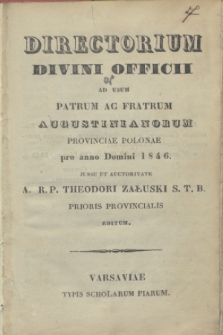 Directorium Divini Officii ad usum Patrum ac Fratrum Augustinianorum Provinciae Polonae pro anno Domini 1846