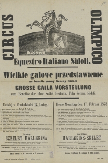 Circus Olimpico Equestro Italiano Sidoli wielkie galowe przedstawienie na benefis panny Sereny Sidoli