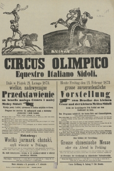Circus Olimpico Equestro Italiano Sidoli przedstawienie na benefis małego Cezara i małej Medey Sidoli
