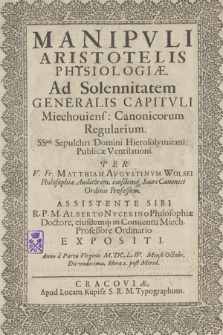 Manipvli Aristotelis Phisiologiæ