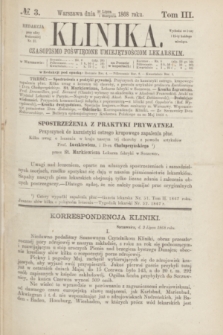 Klinika : czasopismo poświęcone umiejętnościom lekarskim. [R.3], T.3, № 3 (1 sierpnia 1868)