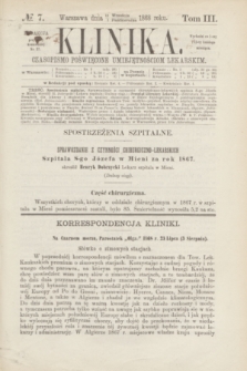 Klinika : czasopismo poświęcone umiejętnościom lekarskim. [R.3], T.3, № 7 (1 października 1868)