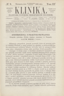 Klinika : czasopismo poświęcone umiejętnościom lekarskim. [R.3], T.3, № 9 (1 listopada 1868)